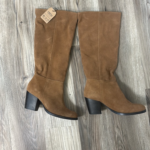 Crevo Atty Women’s 7 chestnut brown Tall Suede Leather Knee High Boots with heel - Picture 3 of 7